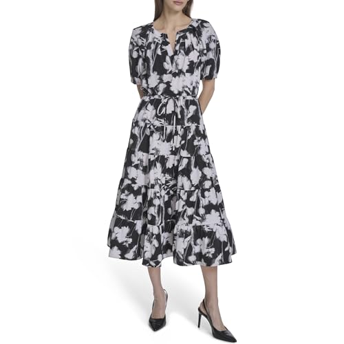 Image of Calvin Klein Puff Sleeve Commuter Tiered Maxi