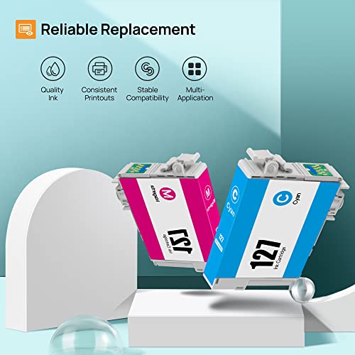 127 Ink Cartridges Replacement For Epson127 Ink Cartridges T127 Ink To Use With Workforce 545 845 645 Wf-3540 Wf-3520 Wf-7010 Wf-7510 Wf-7520 Nx530 Nx625 Printer (2 Black, Cyan, Magenta, Yellow) #TOP1