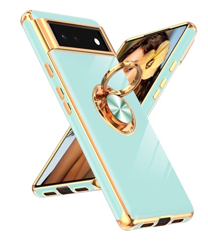 Coque Google Pixel 6 avec anneau 360 et béquille magnétique antichoc menthe