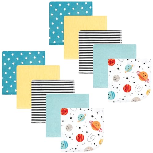Image of Hudson Baby Unisex Baby Flannel Cotton Poly Washcloths, Happy Planets 10 Pack, One Size