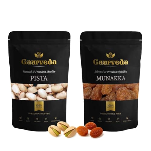 Image of GAURVEDA Pista & Munakka Combo | Premium Dry Fruits Mix | Healthy Snack | Naturally Sweet Raisins Pistachios | Energy Boost | Perfect Gift | 100 Grams