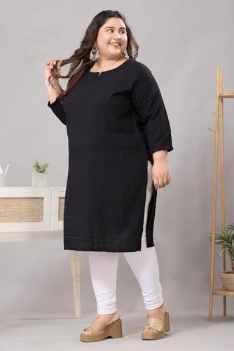 Image of DARIKA Women's Cotton Chikankari Straight Kurti Multiple Color in from Small to Plus Size.