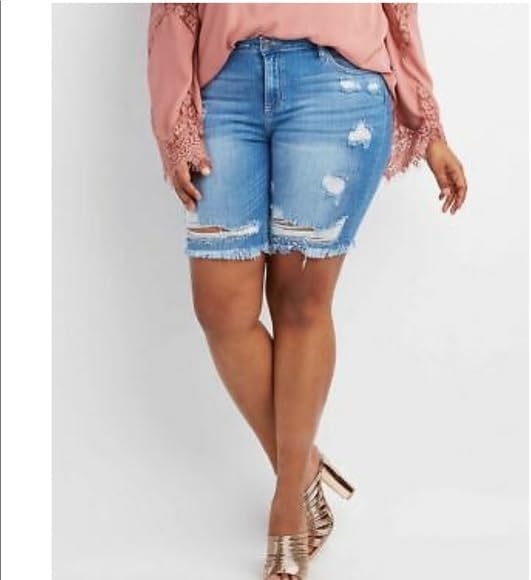 Jack David/Wax Women's Plus Size Distressed Curvy Denim Jean Ripped Bermuda Short with RAW Hem - Image 4
