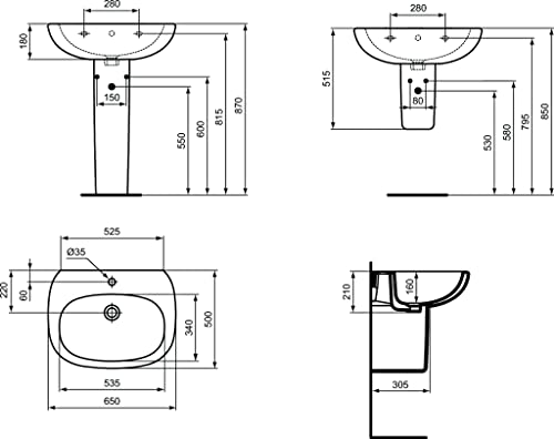 Ideal Standard T3518V1 Tesi Halbsäule Farbe Seidenweiß