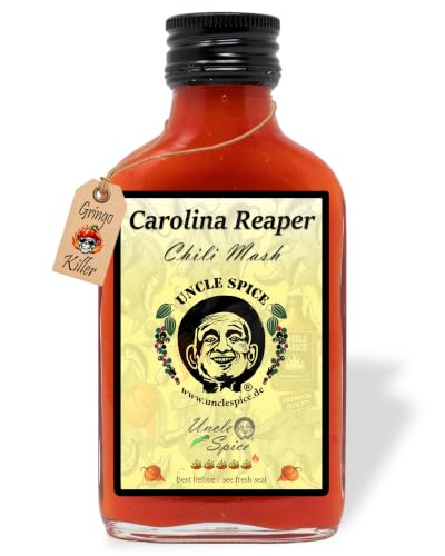 UNCLE SPICE Carolina Reaper Chili Mash 100ml Chili-Konzentrat im Glas 82% schärfste Chilischote der Welt als fermentiertes Püree Gewürzsauce zum Mischen - EXTREM SCHARF
