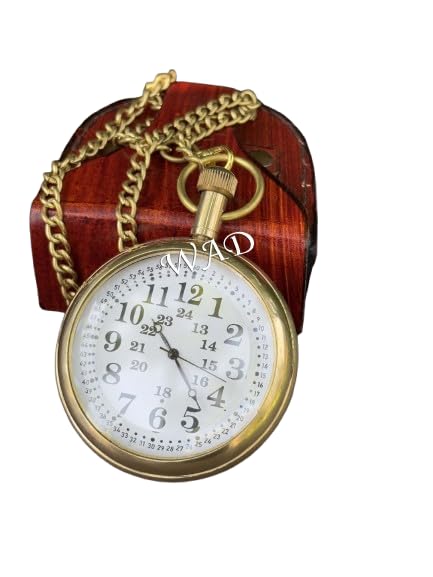 Vintage-Inspired Brass Pocket Watch with Nautical Design, Leather Case & Chain-image-19