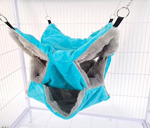 Pawsinside Small Animals Triple Bunkbed Hammock, Cage Hanging Hideout Warm Hammocks For Ferret Rat Sugar Glider (Small, Blue) #TOP1