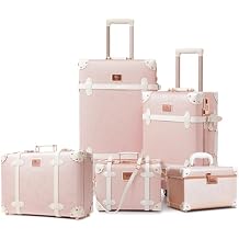 urecity Vintage Luggage Sets of 5 Piece, 20-Inch and 26-Inch Rolling Luggage, 12.5-Inch Cosmetic Train Case, 16-Inch Carry-On Nonwheeled