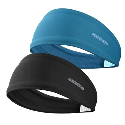 OTTERSHELL Ultraleichtes Stirnband Atmungsaktiv & Schweißableitend Kühlend für Sport Yoga & Fitness Einheitsgröße 4862 cm (L92-(Schwarz + Blau) Einheitsgröße)