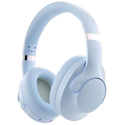 Active Noise Cancelling Headphones with Microphone - 100H Playtime, Wireless Headphones Bluetooth with Deep Stereo Sound, Foldable Comfort Over Ear Headphone Wireless for Travel, Work, Commute, Blue - Blue