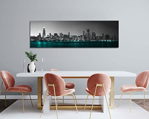 Arnlrdya Chicago Wall Decor Chicago Skyline Canvas Print Chicago Skyline Wall Art Michigan Skyline Picture Painting For Office Home Bedroom Decoration Poster With Frame Ready To Hang(46''Wx14''H) #TOP2