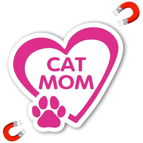 Image of Cat Mom Pink Pawprint Magnet Decals - 5x5 Inch - Heavy-Duty Automotive Magnet Stickers for Car, Truck, SUV - Celebrate Feline Kitten Love - Perfect for Any Magnetic Surface (Cat Mom)
