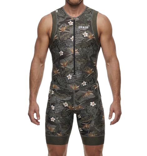 Wixen Mens Triathlon Suit Breathable & Padded Tri Suit for Swim Bike & Run | Race Day Gear for Triathletes - Forests - S