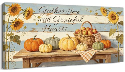 GUTTATY Farmhouse Kitchen Canvas Wall Art, Rustic Autumn Harvest Painting,