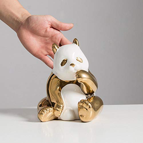 Statue Panda Doré en céramique mignonne figurine decorative pour salon et bureau