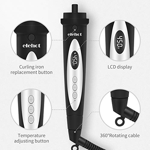 ELEHOT Curling Iron Curing Wand Set 6 in 1 Interchangeable Ceramic Tourmaline Hair Barrels and Temperature Display & Heat Settings with Protective Glove (White) - Thumbnail 2