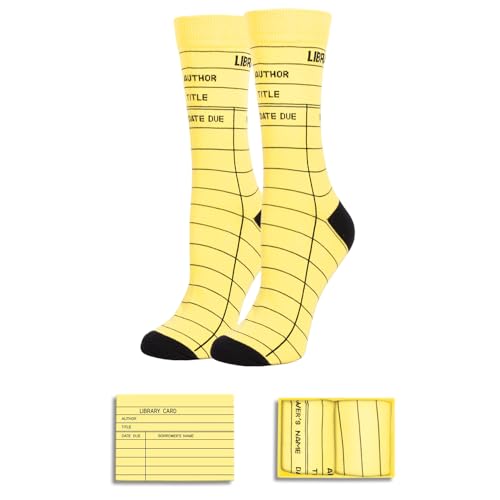 Funny Crazy Socks for Women - Library Card Book Lover Gifts for Teen Girls Boys, Library Gifts for Men Women