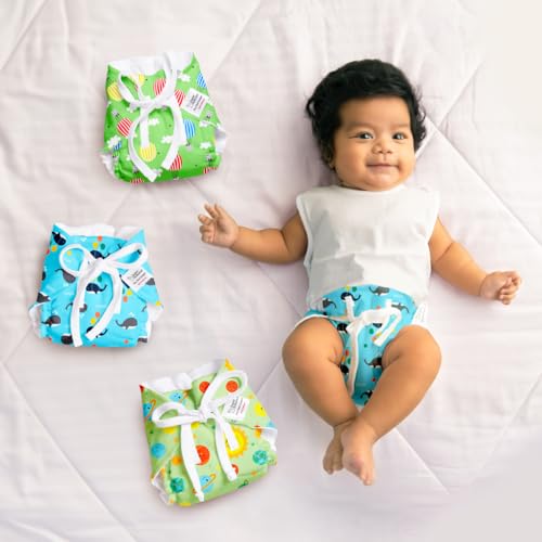 Image of SuperBottoms DryFeel Langot Trial Kit for Newborn Babies, 5 Assorted Langots with 2 Printed, 2 Premium Muslin & 1 White, Soft Cotton Langot for Diaper-Free Time, 0-9 Months