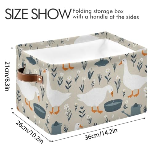 Image of Aslsiy Storage Basket Cute Goose Nursery Bins Doodle Flowers Baby Box Canvas Clothes Shelf Basket Laundry Hamper Gift Basket for Home Closet 2 Pcs