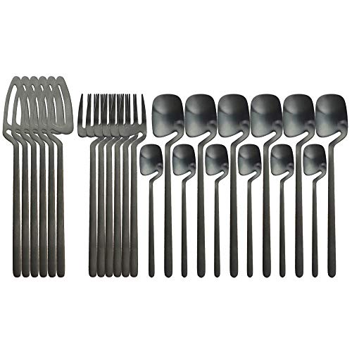 Black Cutlery Set 24 Pieces,Kitchen Matte Silverware/Flatware Anti-rust Utensil Set, 304 Stainless Steel Dinnerware Set Service for 6 Include Knife Fork Spoon,Dishwasher Safe (Matte Finish)