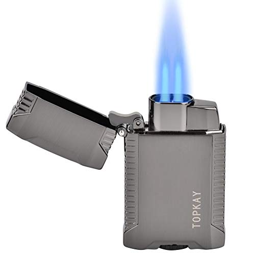 TOPKAY Torch Lighter, Butane Lighter, Windproof Double Jet Flame Torch Lighter, Refillable Gas Lighter, Cool Pocket Lighter (Double Torch)