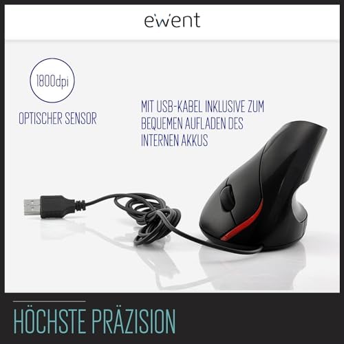 Ewent Ergonomische Vertikale Maus 1000 DPI USB - Für Büromenschen & Langes Arbeiten