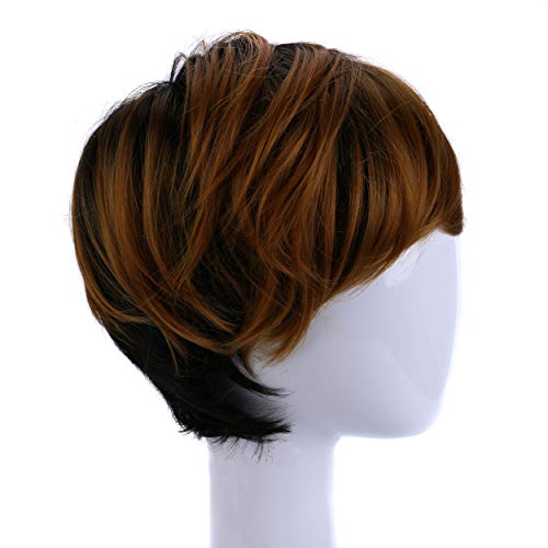 FUNCEN Black Ombre Brown Short Pixie Cut Hair Wigs for Women Lauered Synthetic Heat Resistant Wigstyle