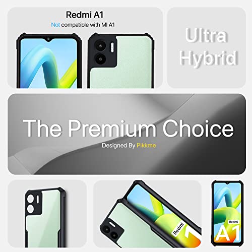 Image of Pikkme Redmi A1 / A2 Back Cover | Crystal Clear Transparent Back | Ultra Hyrbid | Full Camera Protection | Raised Edge | Bumper Back Case for Redmi A1 / A2 (Plastic, Black)