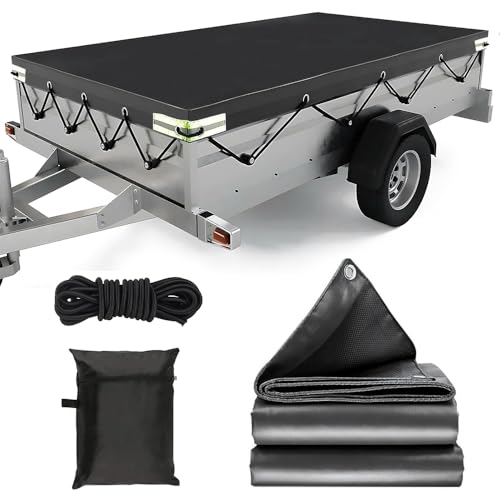 Anhängerplane, Afenau 210x115x10cm Anhänger Plane mit 8m Planenseil, Abdeckplane Anhänger, Plane für anhänger, 420D Oxford, Wasserdicht, Sonnenschutz, für PKW, Autoanhänger, Schwar