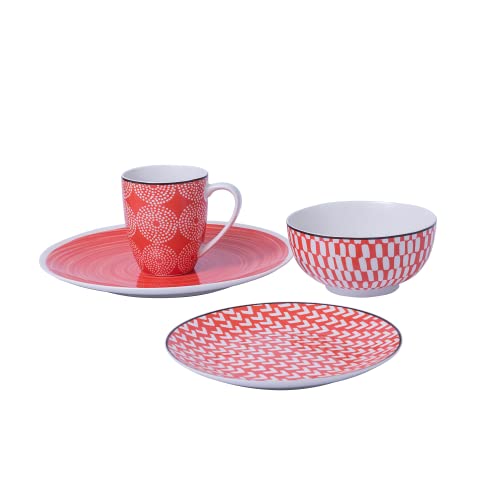 Euro Ceramica SPT-86-3101-OR Simpatico 16 Piece Stoneware Dinnerware Set ; Opulent Orange ;Service For 4; Geometric Modern Pattern thumb #5