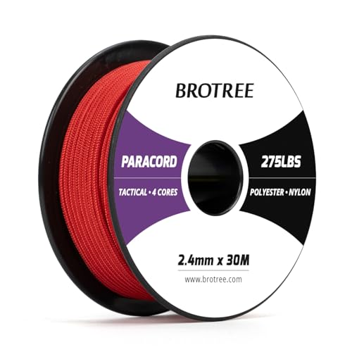 Brotree Paracord 2,4 mm 275lb Corda Nylon 30M 4 Fili Bobina Corda Sopravvivenza - 125 kg Carico di Rottura (Rosso)