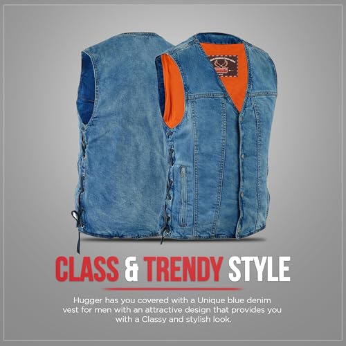 Hugger Men’s Biker Vest Denim Motorcycle Vest with Side Laces and Concealment Pockets4