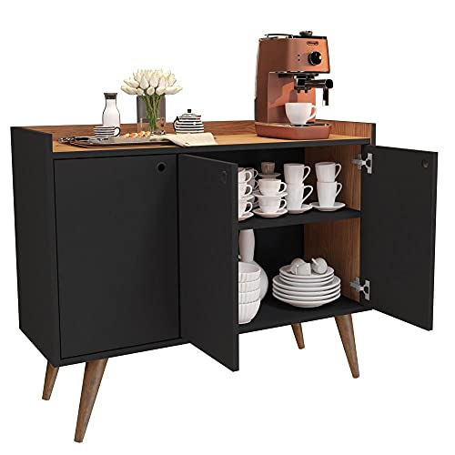 Aparador Buffet Retrô 3 portas Wood - Preto com Nature - Rpm Móveis