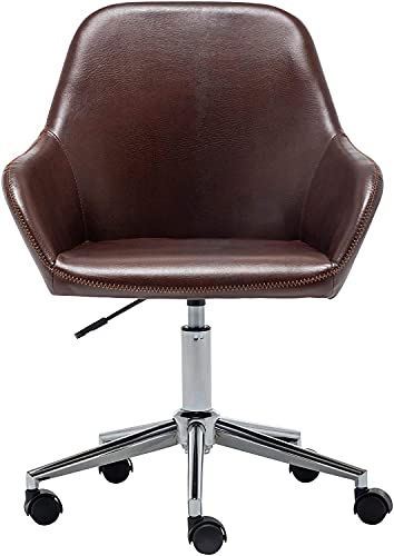 Btexpert Arm Mid Back Home Computer, Office Task Wheels, Swivel Height Adjustable Faux Leather Desk Chair, Brown Leathersoft #TOP5
