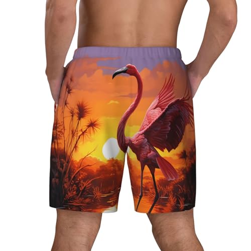 Men's Swim Trunks Quick Dry Board Shorts Flamingo Sunset Beach Shorts with Pocket Bathing Suits for Men3