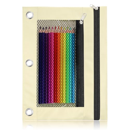 Image of Pencil Pouch for 3 Ring Binder - 3 Hole Zipper Pen Case Bag Holder Bulk Accessories Clear Window Aesthetic Organizer Pockets