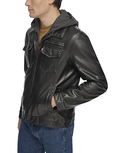 Levi's Mens Faux Leather Hooded Trucker Jacket with Sherpa Lining (Regular & Big & Tall Sizes)3
