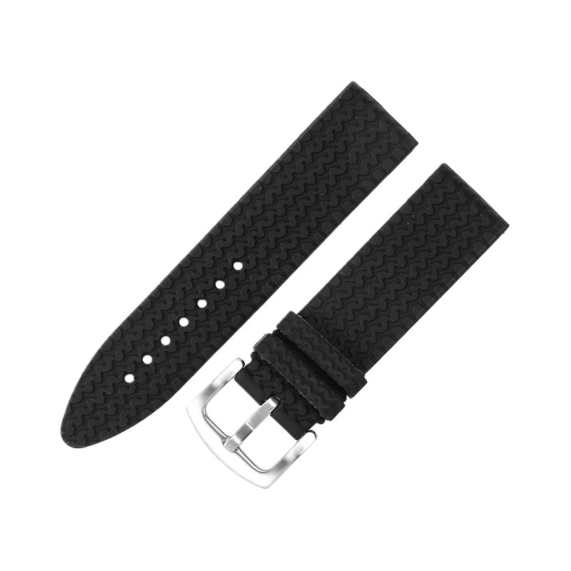 ROUHO Soft Silicone Sports Watch Band Sweat-Proof Replacement Rubber Watch Strap for Chopard Classic Racing 168511-3001 168511-3015-Black + Silver Pin Buckle 21mm