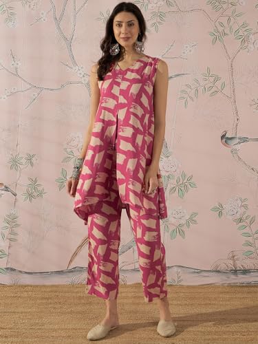 Image of InWeave PUNCH PINK BEIGE SLIT KURTA SET