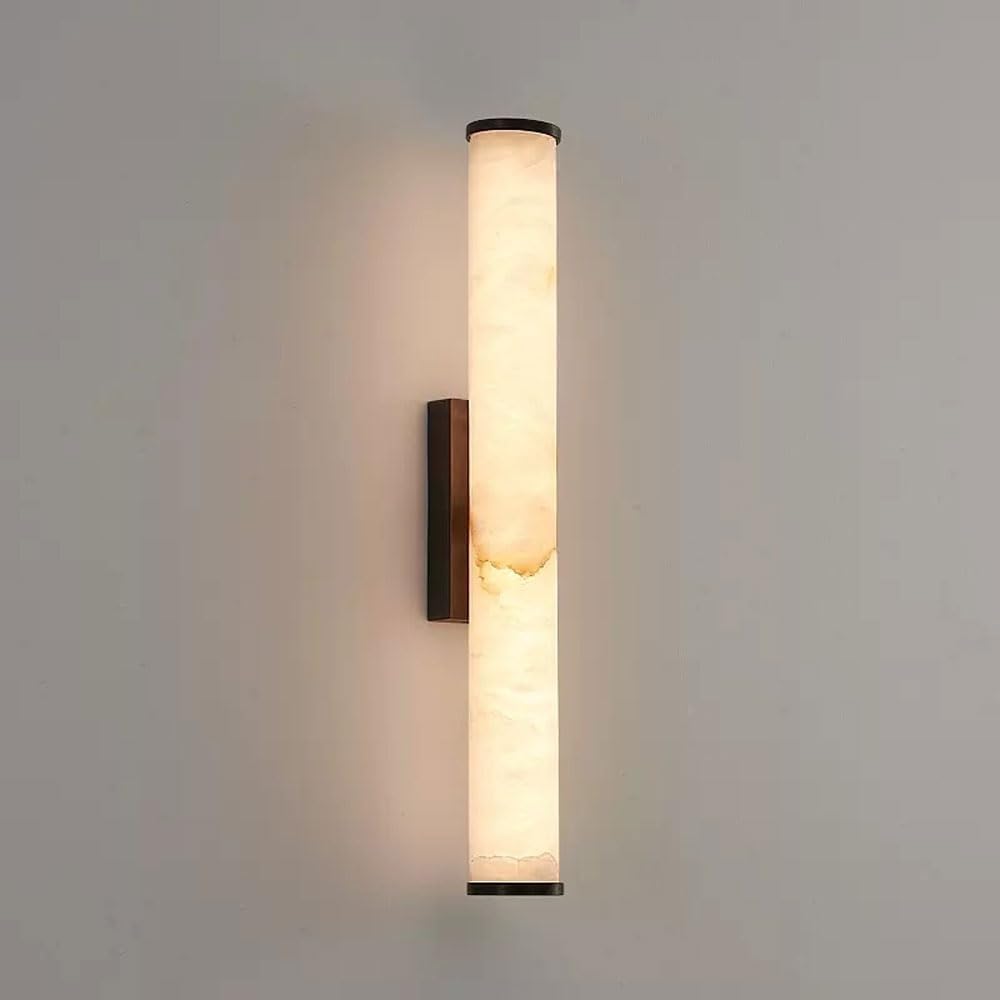 CWCQGH Wall Sconce Light Marble Natural Alabaster Cylinder Vanity Lamp Art Deco Hardwired Ing Fixture for Living Room Bedroom,60cm