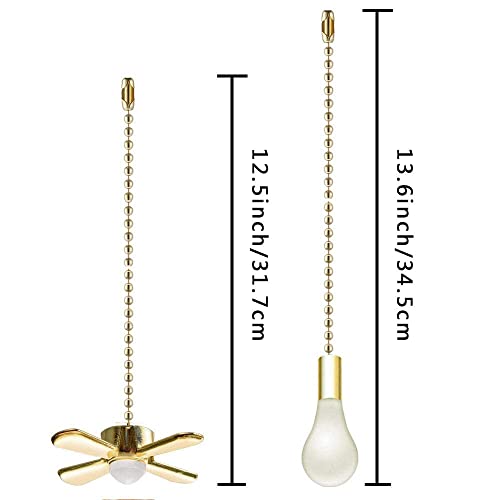 Image of Ceiling Fan Pull Chain Ornaments Extension Chains with Decorative Light Bulb and Cord 13.6 Inches Fan Pull Chain Set For Ceiling Light Lamp Chain (Gold)