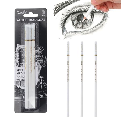 Matite Bianche Carboncino - 3 Pezzi Per Disegno Artistico, Schizzi E Evidenziature - Foto 8