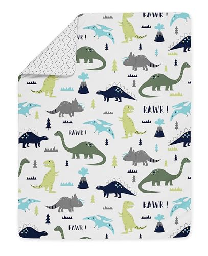 Image of Sweet Jojo Designs Navy Blue and Green Modern Dinosaur Boys or Girls 5 Piece Toddler Bedding Comforter Sheet Set