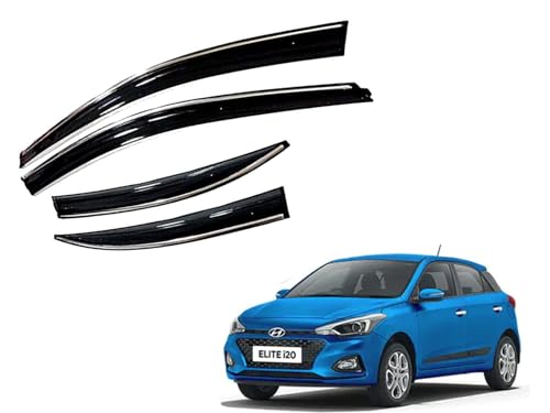 Image of CAR SAAZ Unbreakable Chrome Line Door Visor for Elite I20 (2014-2019)(Set of 4Pcs) | Rain Guard | Wind Deflector