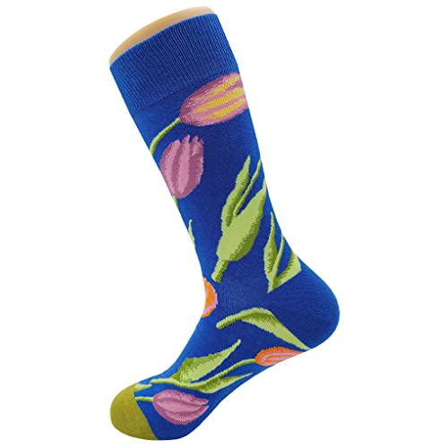 Blue Tulip Dress Socks Funny Novelty Crazy Fun Design Men Size 8-12 Cotton Casual Crew Colorful Funky Fancy Socks Gift for Men3