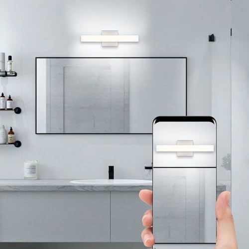 Image of Bathroom Vanity Light Brushed Nickel, 5CCT Black Wall Sconce,16 Inches Hardwired LED Light Fixtures, 16W Dimmable Wall Lamp Over Mirror, Modern Bar Lighting Fixtures for Living Room