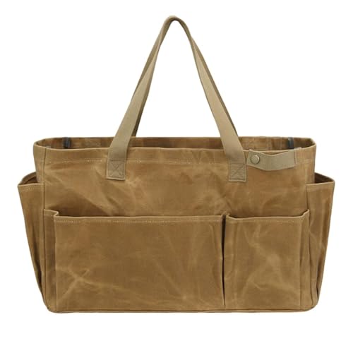 Laroal Portable Waxed Canvas Tool Storage Bag Foldable Firewood Tote Durable Garden Basket For Camping Gardening Electrician And Outdoor Gear (khaki)
