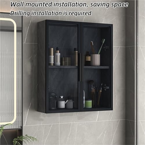 Stylish Gray Wall Mounted Bathroom Cabinet - Space-Saving Over Toilet Storage Organizer with Tempered Glass Door, Versatile Kitchen Sideboard Cupboard (60x14x60cm)
