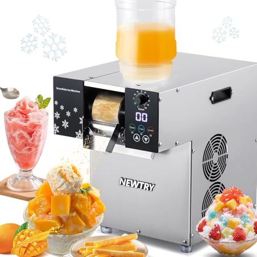NEWTRY Snowflake Ice Machine 198lb/Day Commercial Shaved Ice Machine 500W Snow Cone Maker Air Cooling Speed Adjustable Ice Crusher 110V US