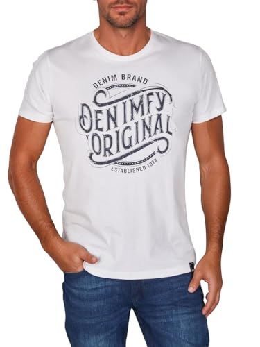 DENIMFY Tshirt Herren Baumwolle Regular Fit DFNuri Rundhals Kurzarm Sommer Tee Shirt Logoprint, Größe:3XL, Farben:White (I1DY)